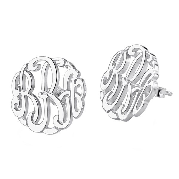 Personalized Silver Hand-painted Monogram Stud Earrings, Custom initial studs for her