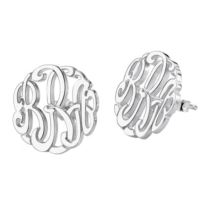 Personalized Silver Hand-painted Monogram Stud Earrings, Custom initial studs for her