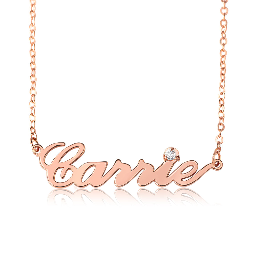 Birth stone Personalized Carrie Necklace, Gold Carrie Necklace, Name Necklace, BirthStone Carrie Name Necklace