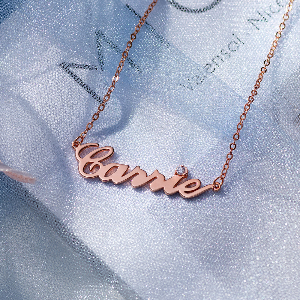 Birth stone Personalized Carrie Necklace, Gold Carrie Necklace, Name Necklace, BirthStone Carrie Name Necklace