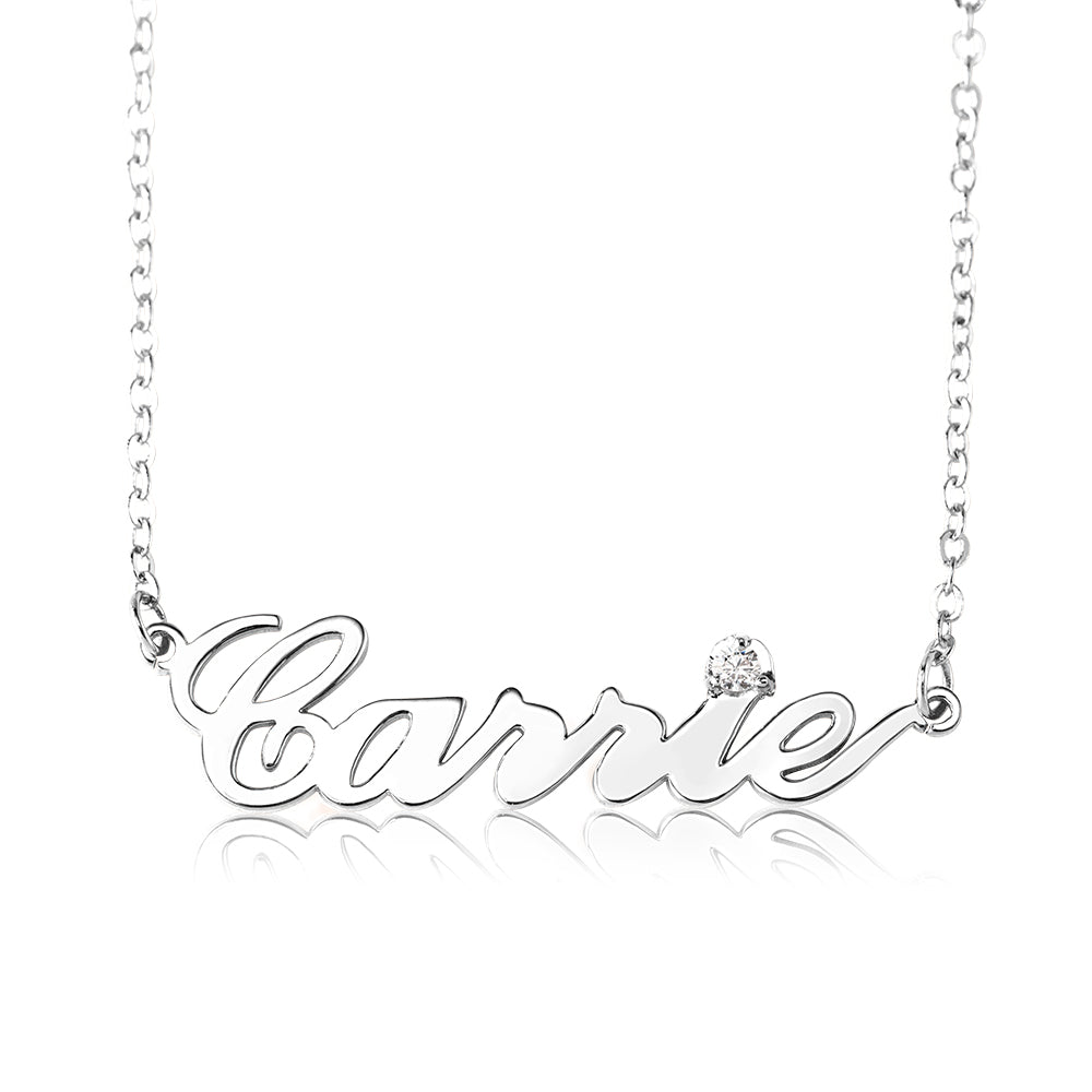 Birth stone Personalized Carrie Necklace, Gold Carrie Necklace, Name Necklace, BirthStone Carrie Name Necklace