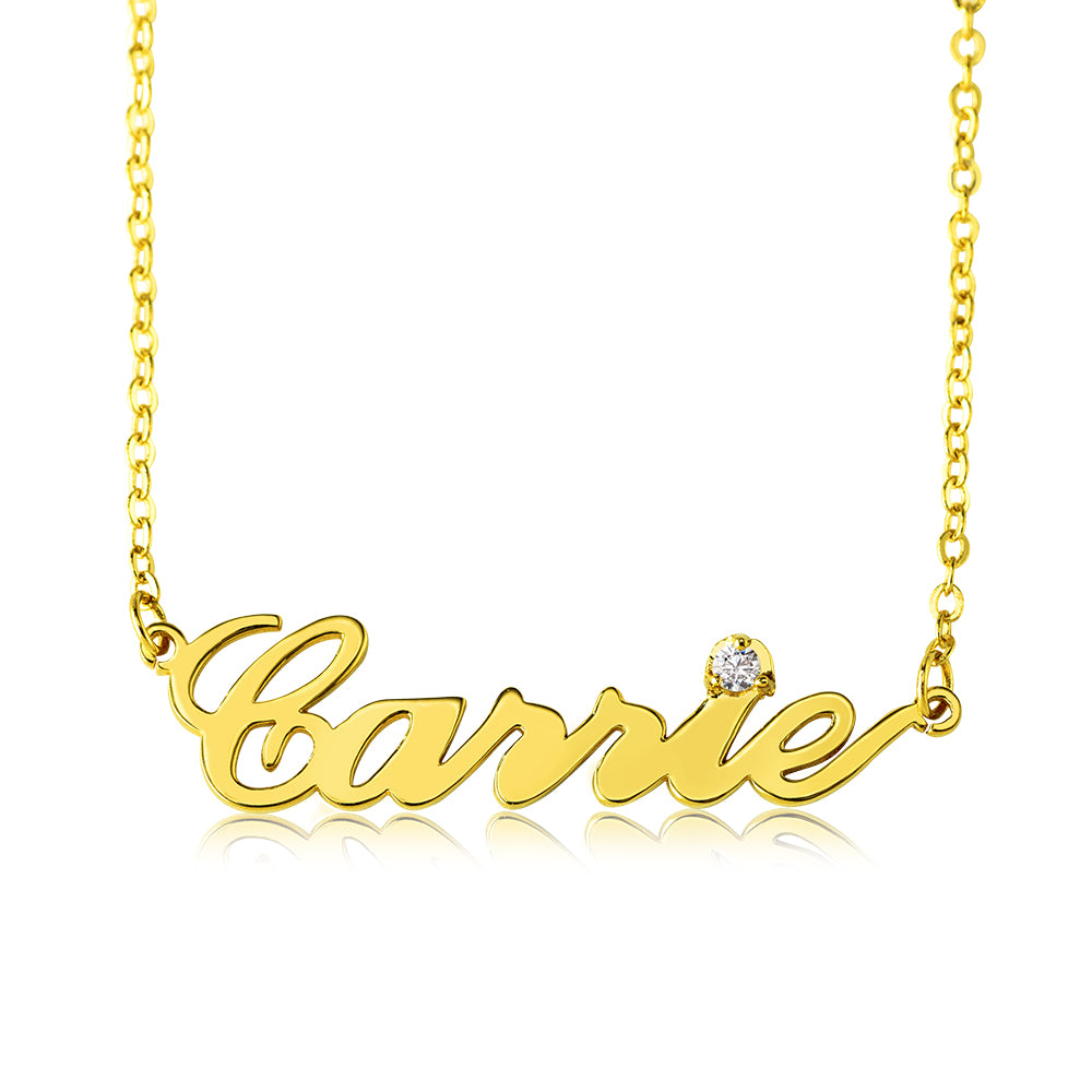 Birth stone Personalized Carrie Necklace, Gold Carrie Necklace, Name Necklace, BirthStone Carrie Name Necklace