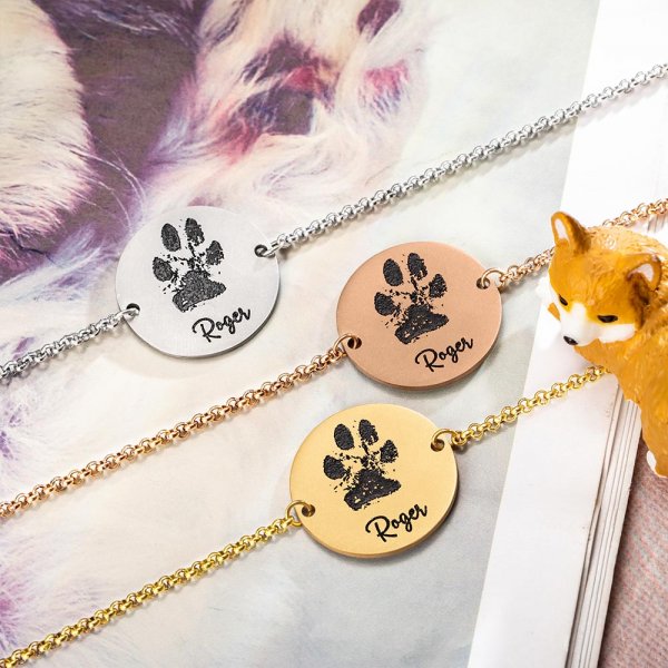 Custom Dog Paw Round Charm Bracelet, personalized custom charms cuff bracelet for dog lovers