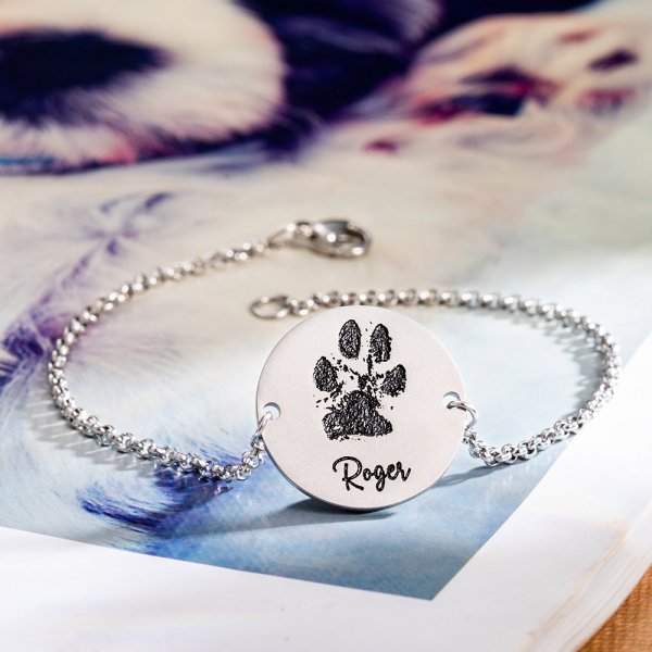 Custom Dog Paw Round Charm Bracelet, personalized custom charms cuff bracelet for dog lovers