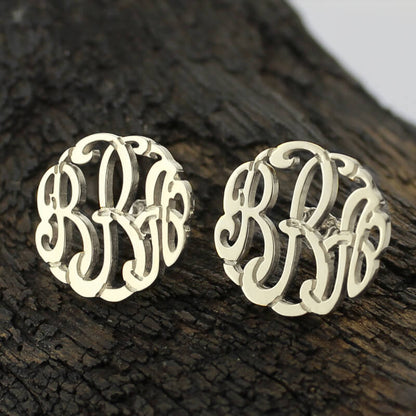 Personalized Silver Hand-painted Monogram Stud Earrings, Custom initial studs for her