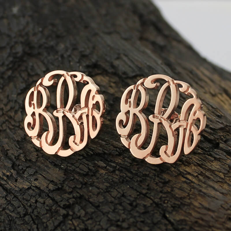 Personalized Silver Hand-painted Monogram Stud Earrings, Custom initial studs for her