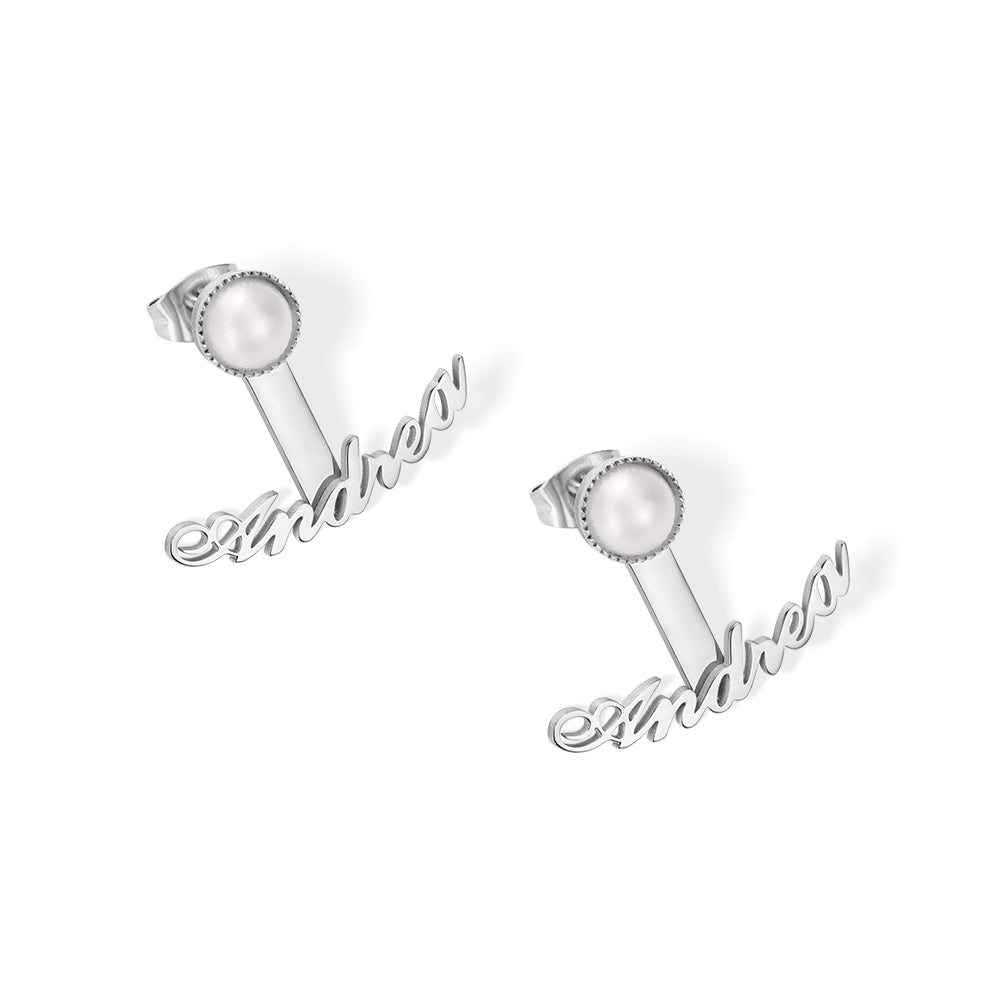 Custom Name Pearl Stud Earrings, Personalized Name Stud Earring for her