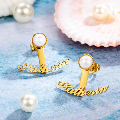 Custom Name Pearl Stud Earrings, Personalized Name Stud Earring for her