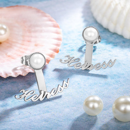 Custom Name Pearl Stud Earrings, Personalized Name Stud Earring for her