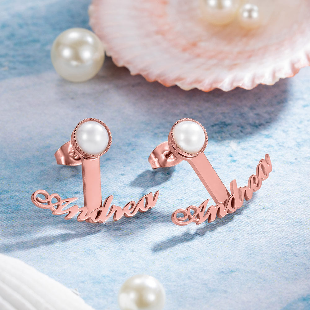 Custom Name Pearl Stud Earrings, Personalized Name Stud Earring for her