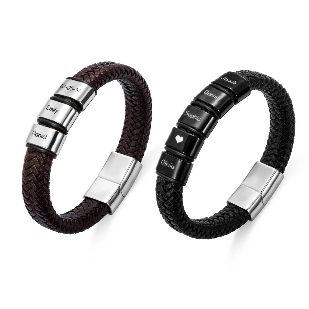 Customizable Beaded Weave Artificial Leather Bracelet for Men