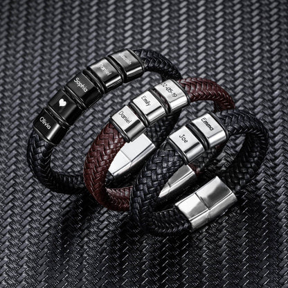 Customizable Beaded Weave Artificial Leather Bracelet for Men