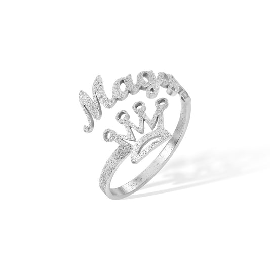 Personalized Crown Name Sand Face Open Ring