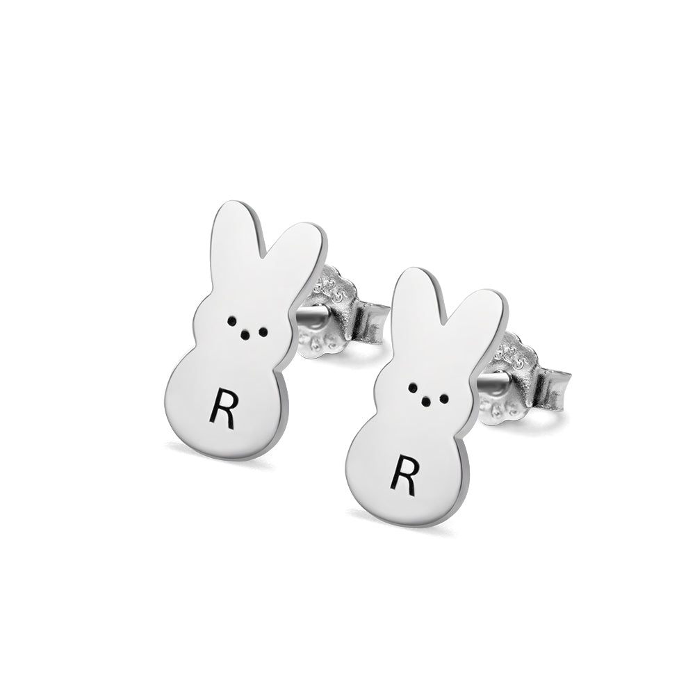 Silver Personalized Rabbit Earrings, Custom Earrings for her