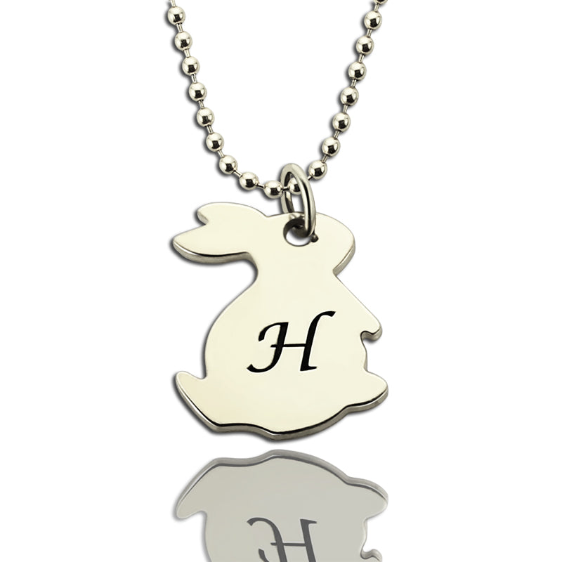 Dainty Personalized Rabbit Initial Charm Pendant Necklace