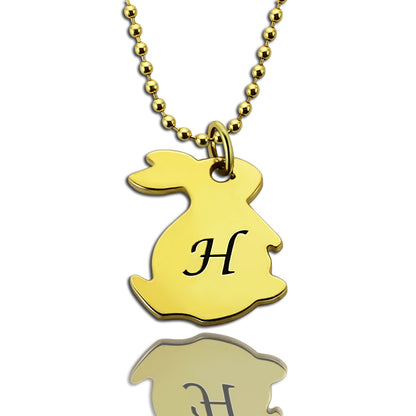 Dainty Personalized Rabbit Initial Charm Pendant Necklace