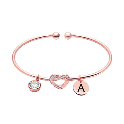 Engraved Heart Bangle with Birthstone in Silver