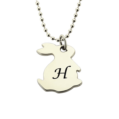 Dainty Personalized Rabbit Initial Charm Pendant Necklace