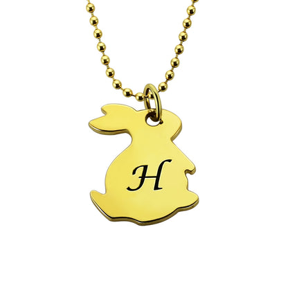 Dainty Personalized Rabbit Initial Charm Pendant Necklace