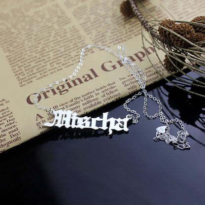 Old English Font Name Necklace, Gothic Style Name Pendant, Old English Script Nameplate, Custom Goth Jewelry