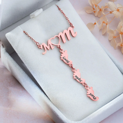 Custom Name Feet Mom Necklace, Multi-Name Family Necklace, Personalized Multiple Name Necklace, Necklace for Family Names