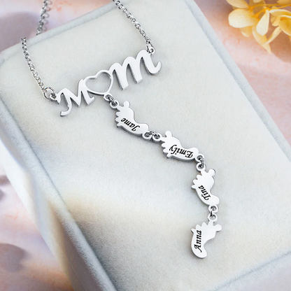 Custom Name Feet Mom Necklace, Multi-Name Family Necklace, Personalized Multiple Name Necklace, Necklace for Family Names