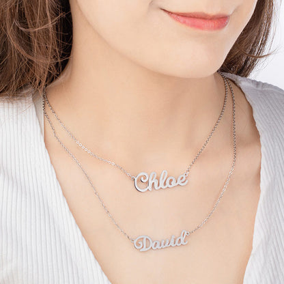 Double Layer Names Necklace In Stainless Steel