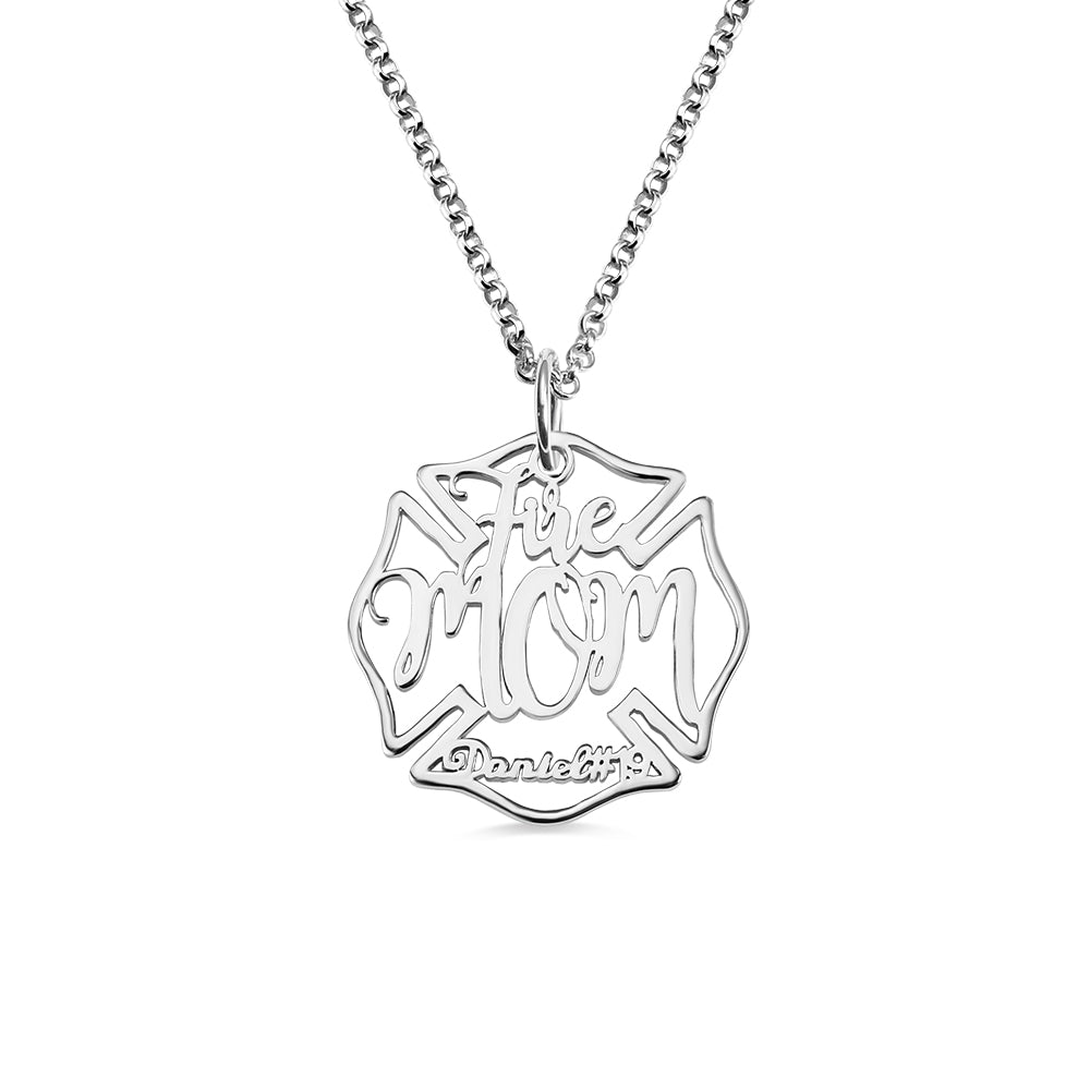Firefighter Mom Name Badge Necklace Stainless Steel