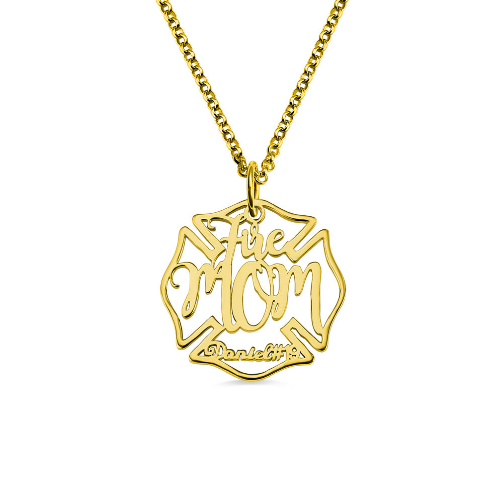 Firefighter Mom Name Badge Necklace Stainless Steel