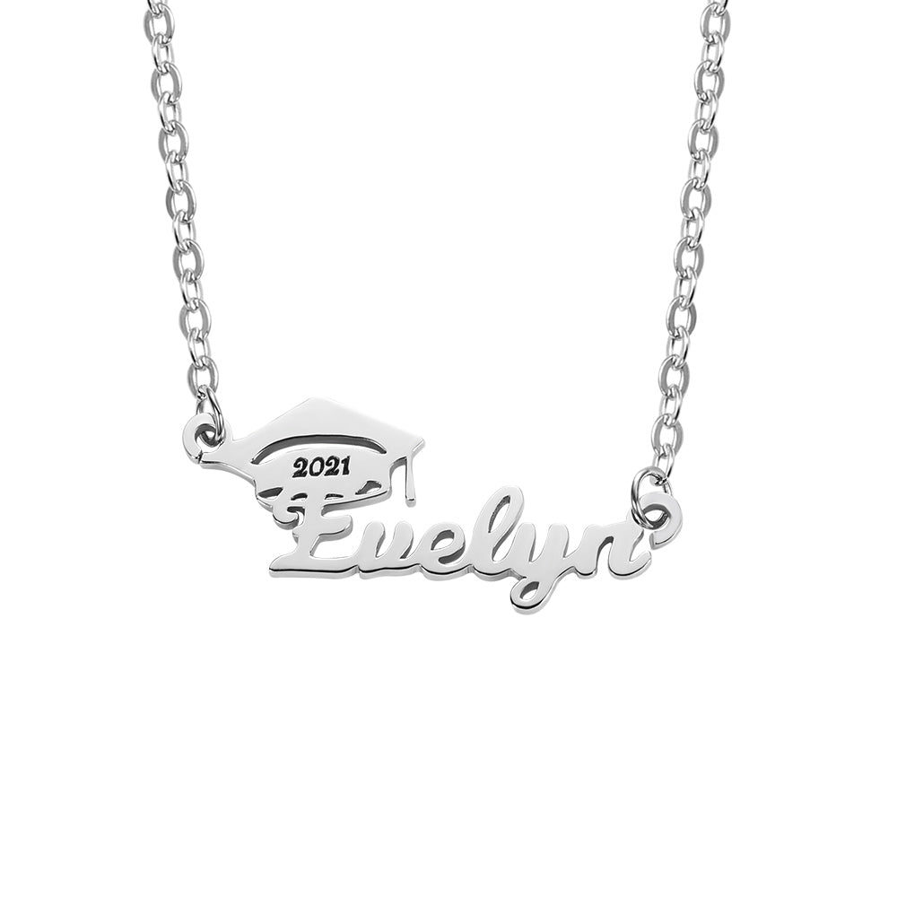 Personalized Bachelor Cap Name Necklace, Graduation Gifts