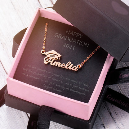 Personalized Bachelor Cap Name Necklace, Graduation Gifts