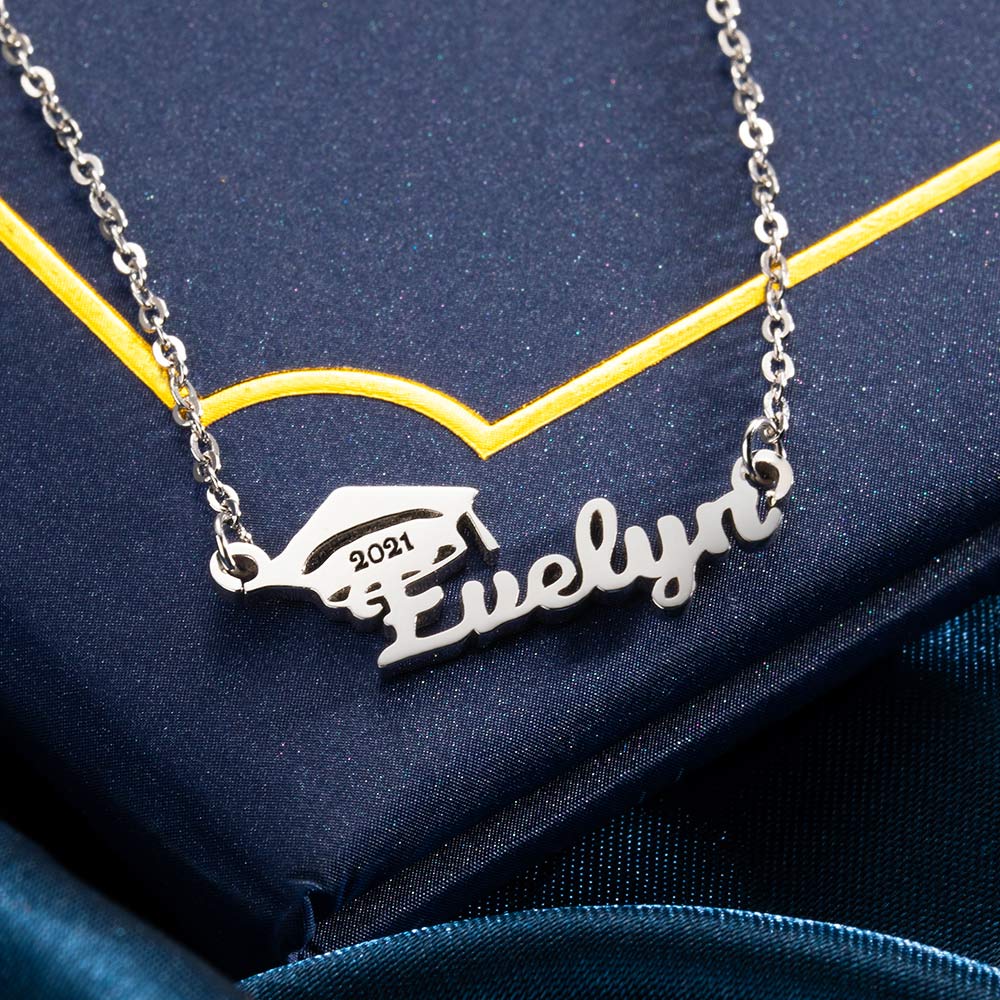 Personalized Bachelor Cap Name Necklace, Graduation Gifts