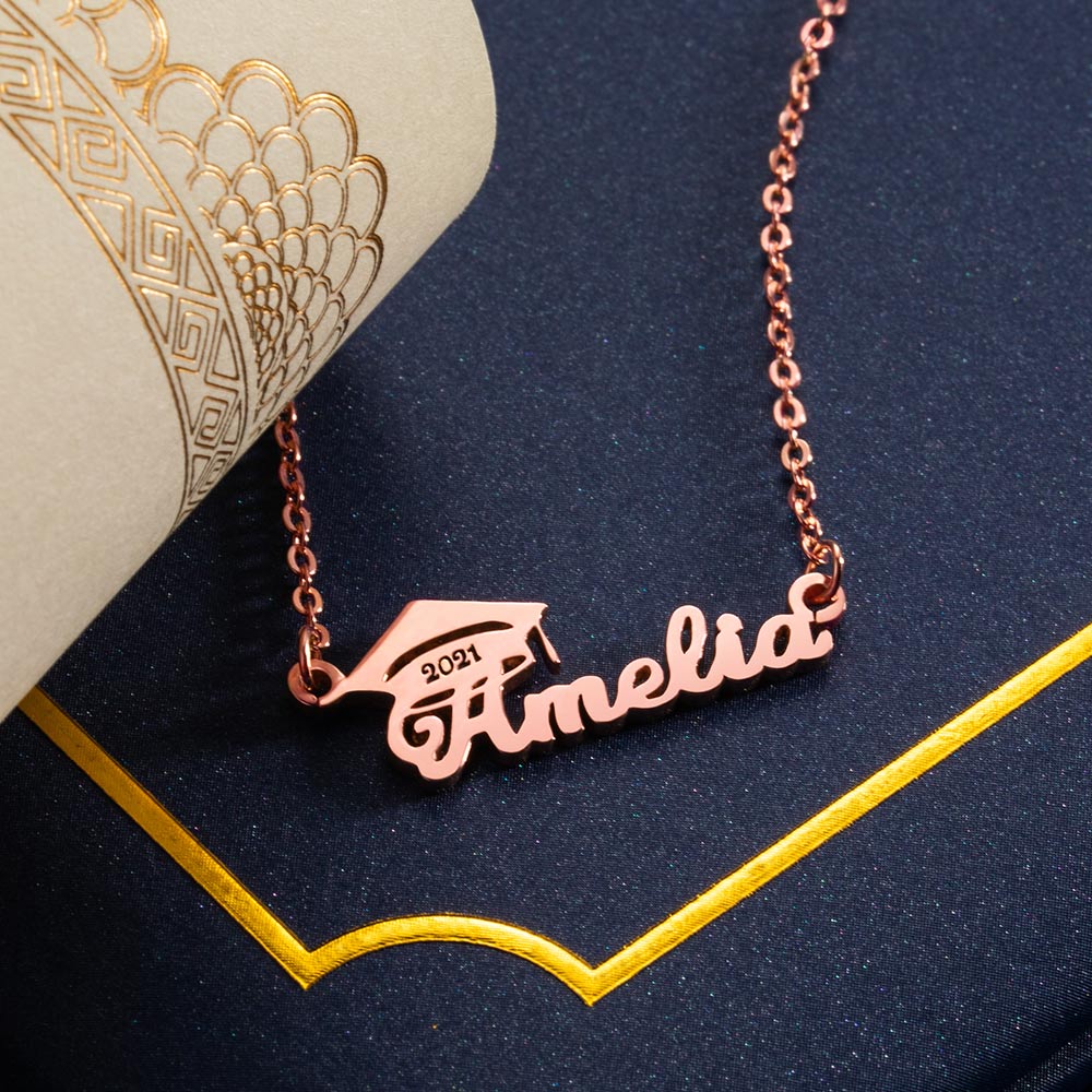 Personalized Bachelor Cap Name Necklace, Graduation Gifts