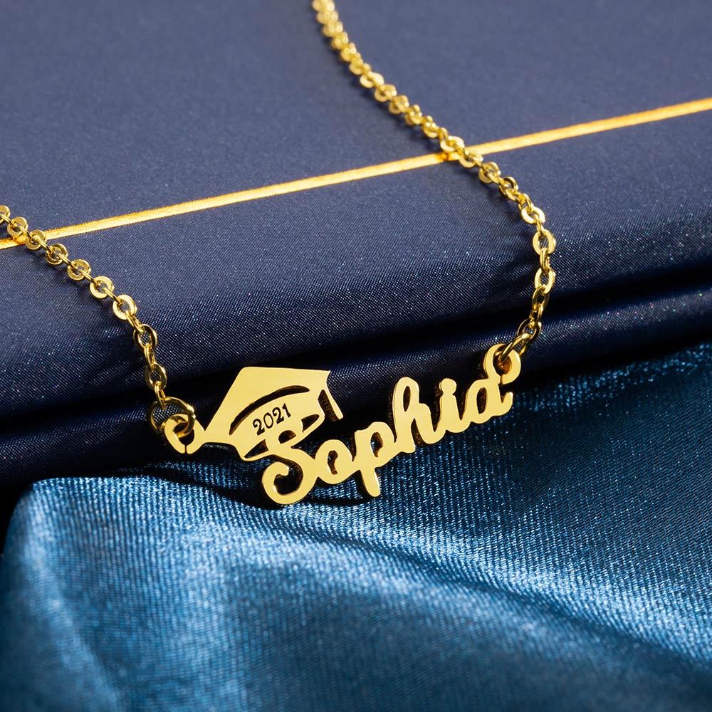 Personalized Bachelor Cap Name Necklace, Graduation Gifts