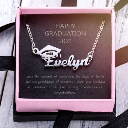 Personalized Bachelor Cap Name Necklace, Graduation Gifts