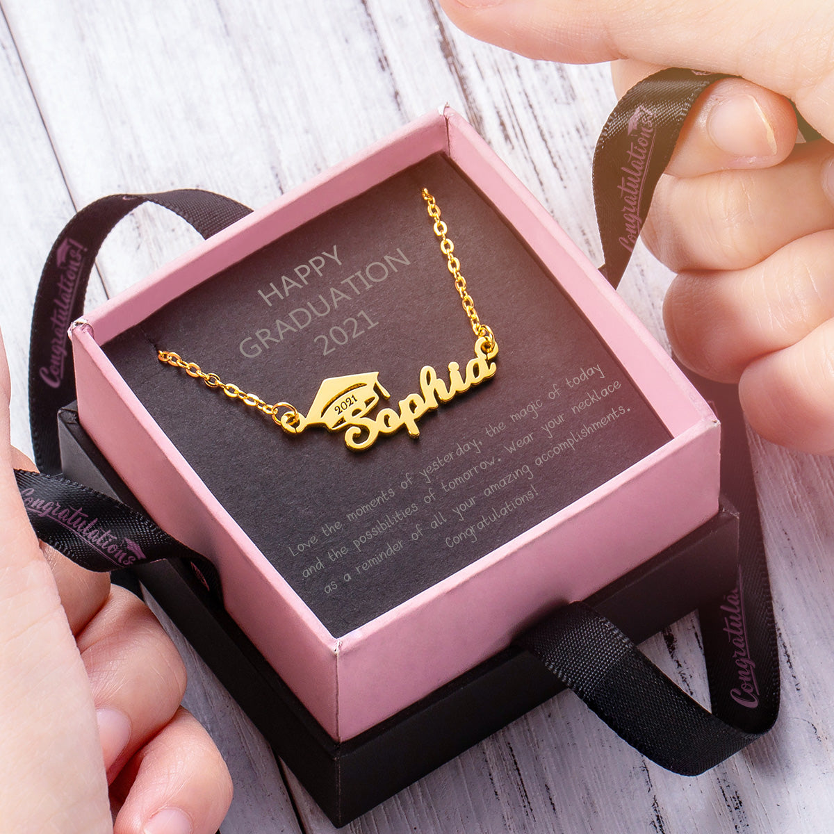 Personalized Bachelor Cap Name Necklace, Graduation Gifts