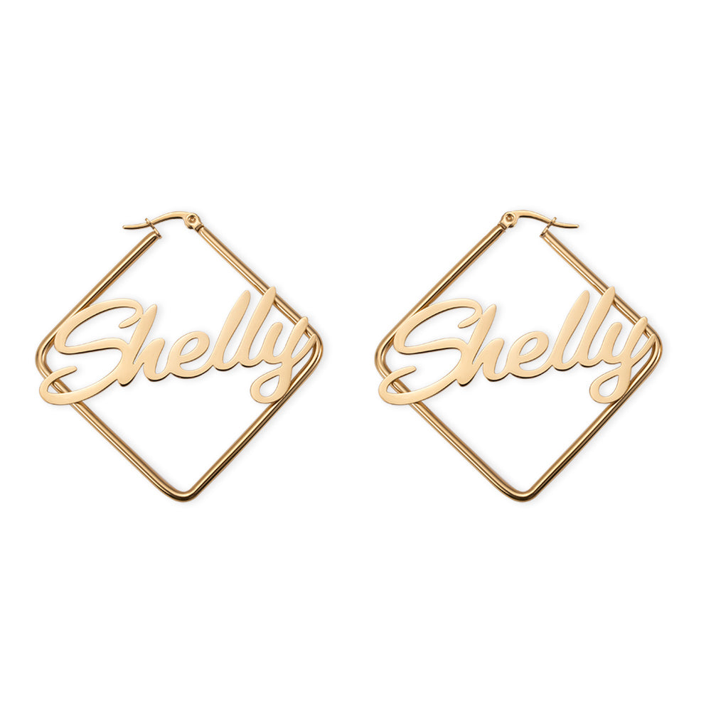 Personalized Square Name Earrings, Custom Name Hoop for her