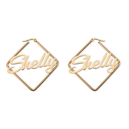 Personalized Square Name Earrings, Custom Name Hoop for her