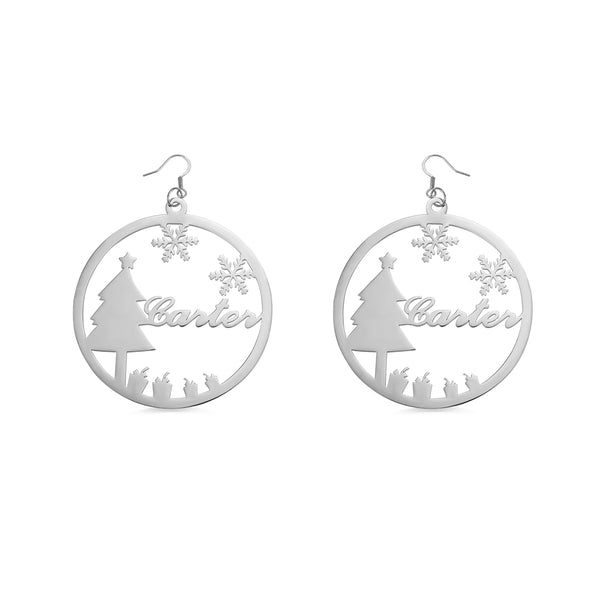 Personalized Christmas Name Hoop Earrings Christmas Tree, custom hoops for her