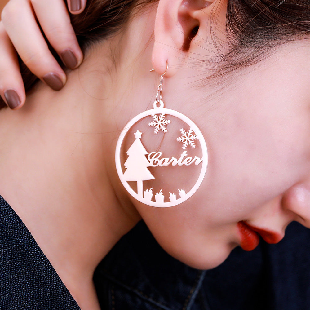 Personalized Christmas Name Hoop Earrings Christmas Tree, custom hoops for her