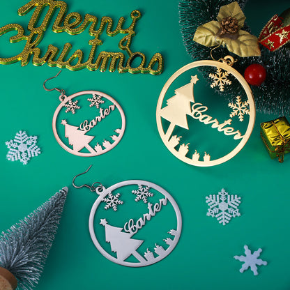 Personalized Christmas Name Hoop Earrings Christmas Tree, custom hoops for her