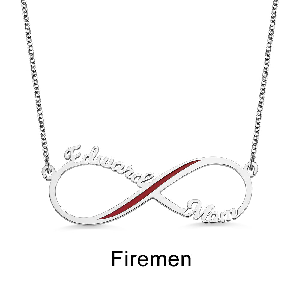 Custom Firefighter Infinity Name Necklace, Dainty Personalized Gift for firemen and firewomen