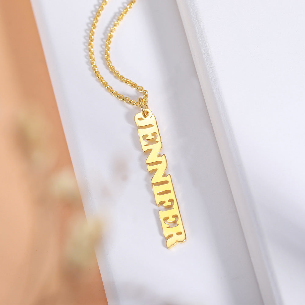 Dainty 18K Gold Plated Personalized Vertical Name Necklace