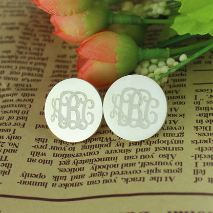 Engraved Disc Monogram Stud Earrings Sterling Silver, custom initial studs for ehr