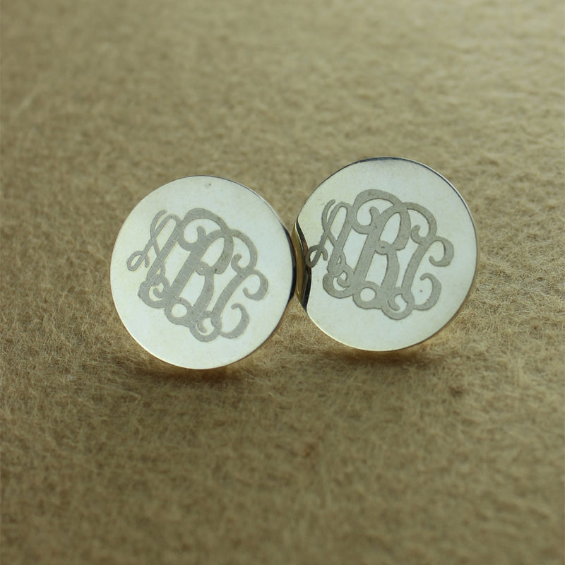 Engraved Disc Monogram Stud Earrings Sterling Silver, custom initial studs for ehr