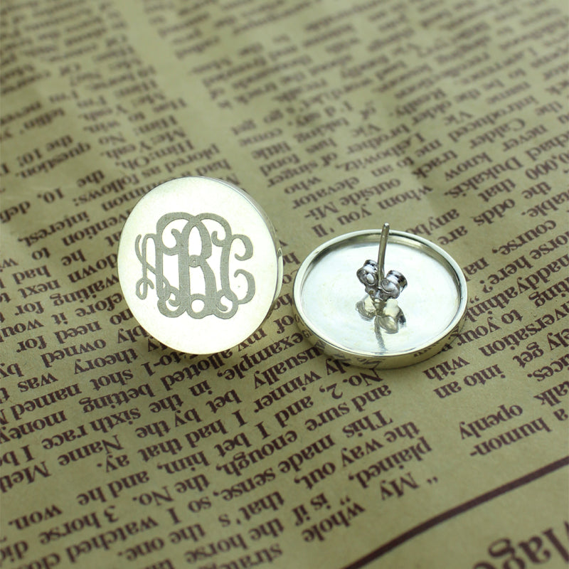 Engraved Disc Monogram Stud Earrings Sterling Silver, custom initial studs for ehr