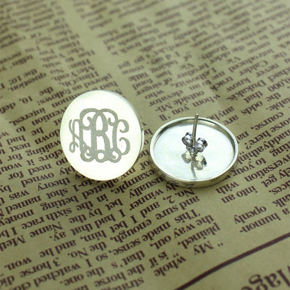 Engraved Disc Monogram Stud Earrings Sterling Silver, custom initial studs for ehr