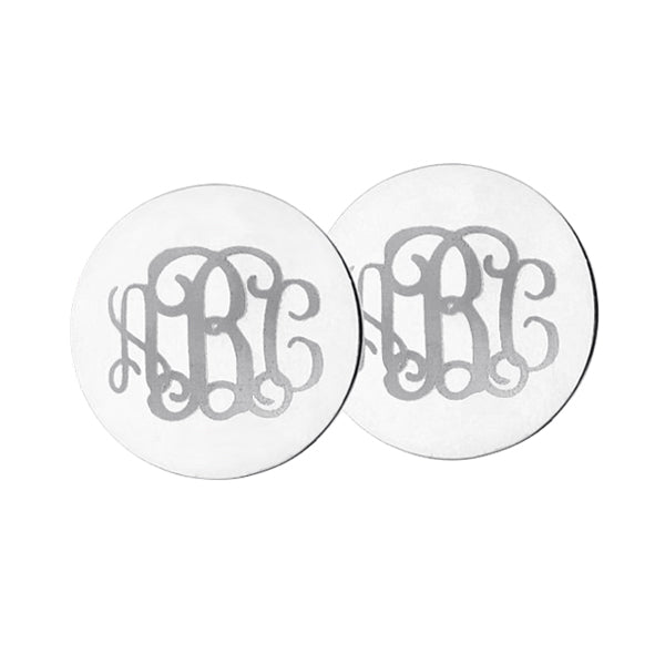 Engraved Disc Monogram Stud Earrings Sterling Silver, custom initial studs for ehr