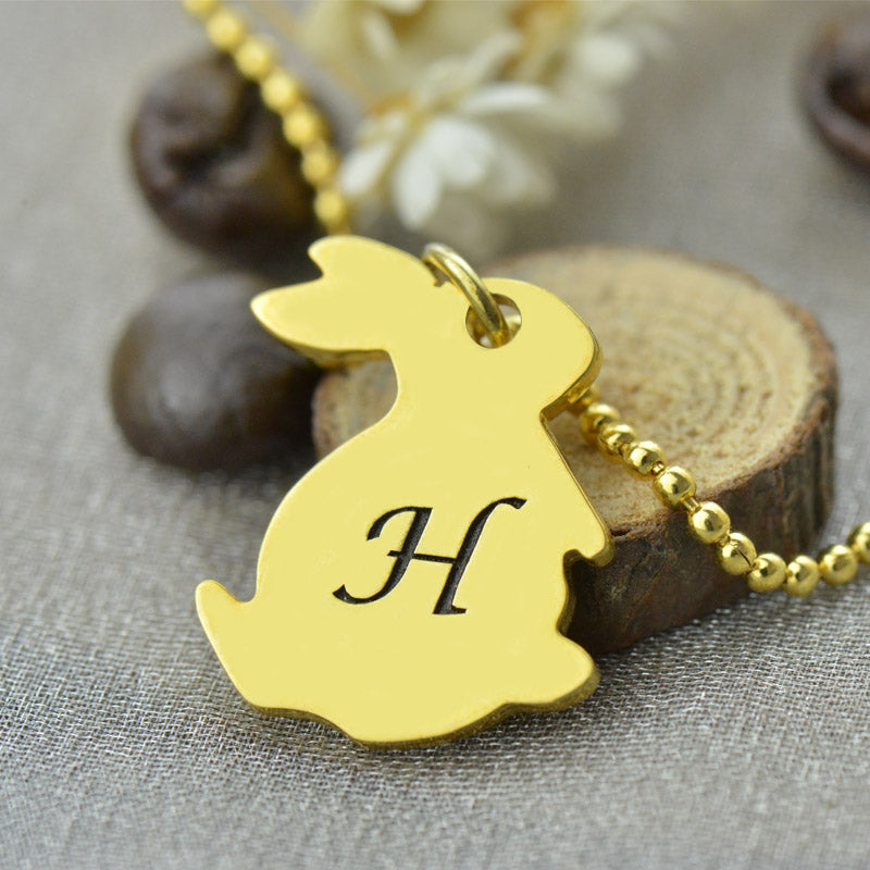 Dainty Personalized Rabbit Initial Charm Pendant Necklace