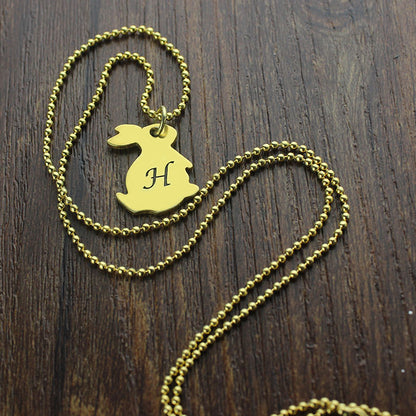 Dainty Personalized Rabbit Initial Charm Pendant Necklace